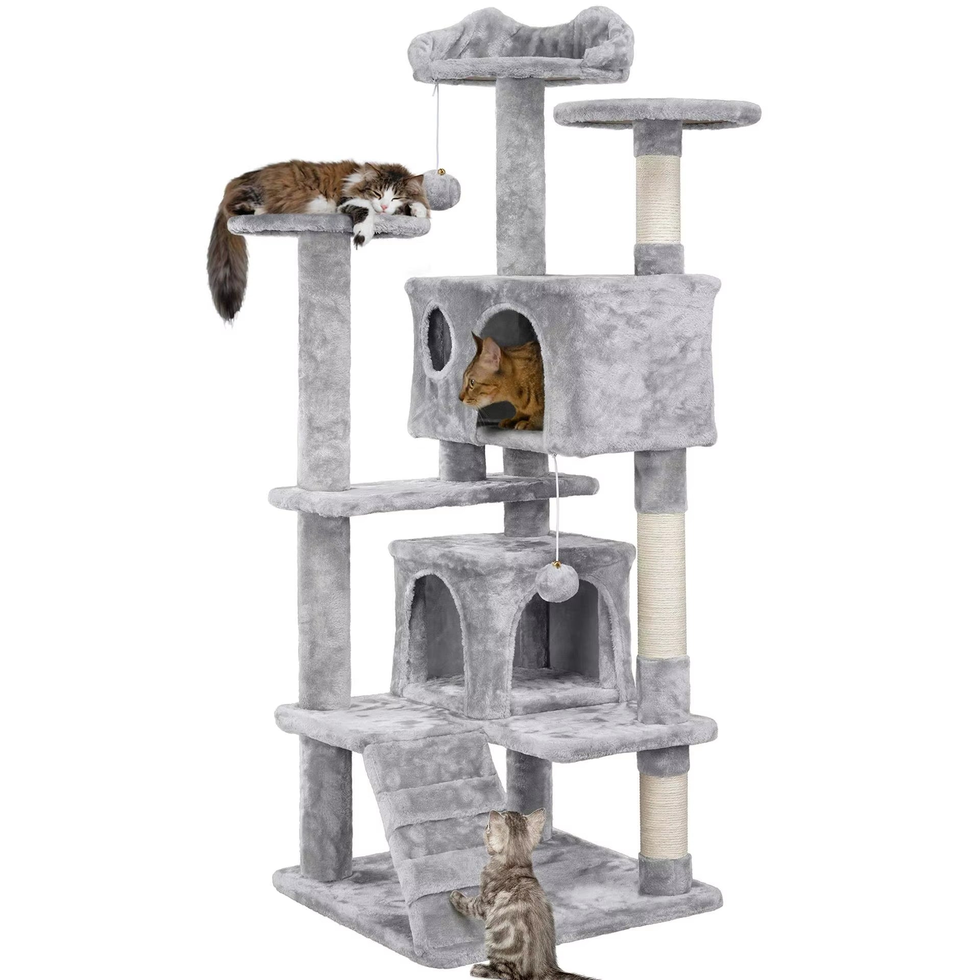 Big Cat Climbing Frame with Cat Litter Box Integrated Cat Tree Tower Toys Easy Cleaning Pet Supplies