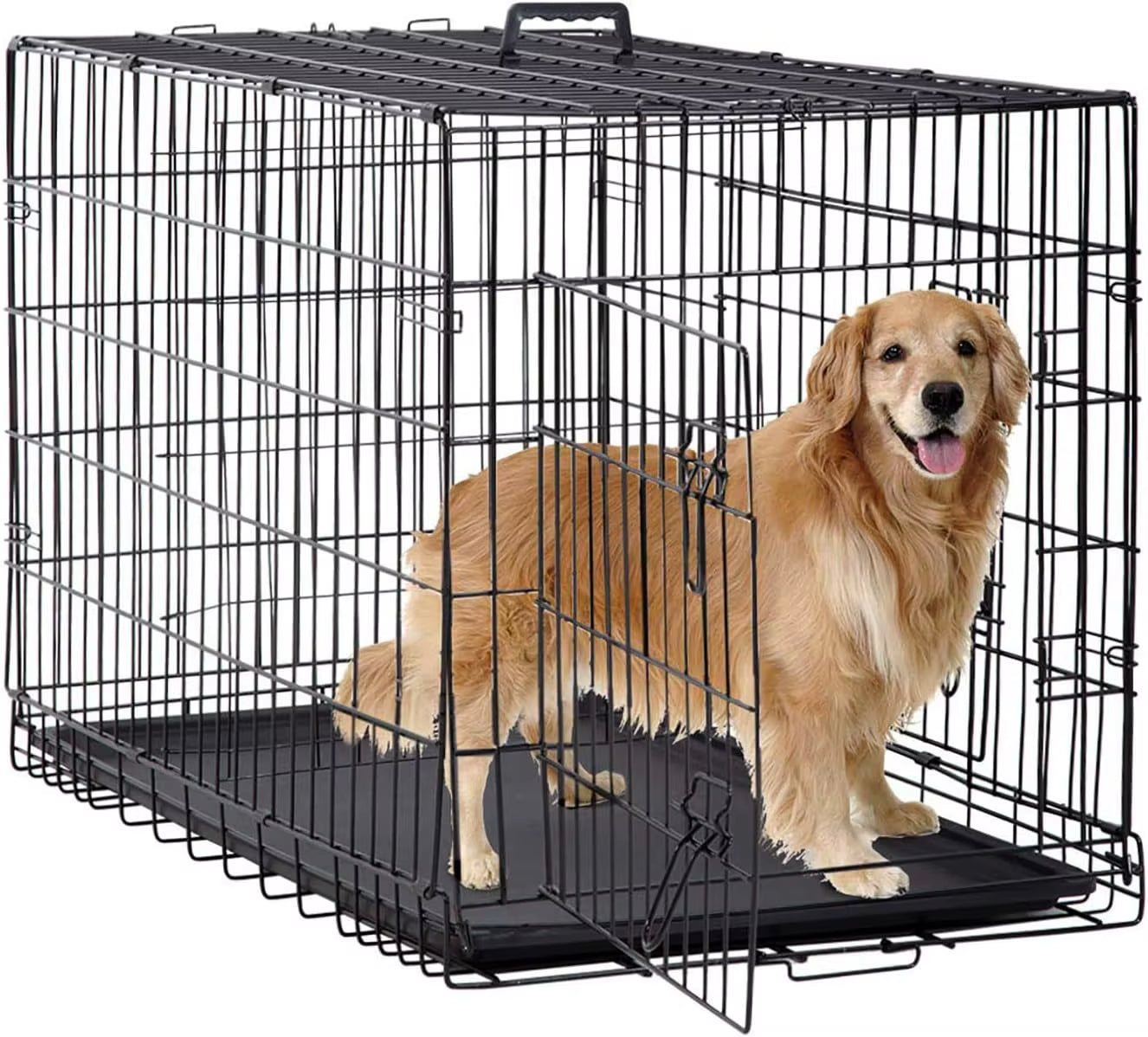 Bestpet | Dog Crate | 48" | Black | Foldable Metal Kennel with Double Doors, Secure Slide-Bolt Latches, Leakproof Tray |