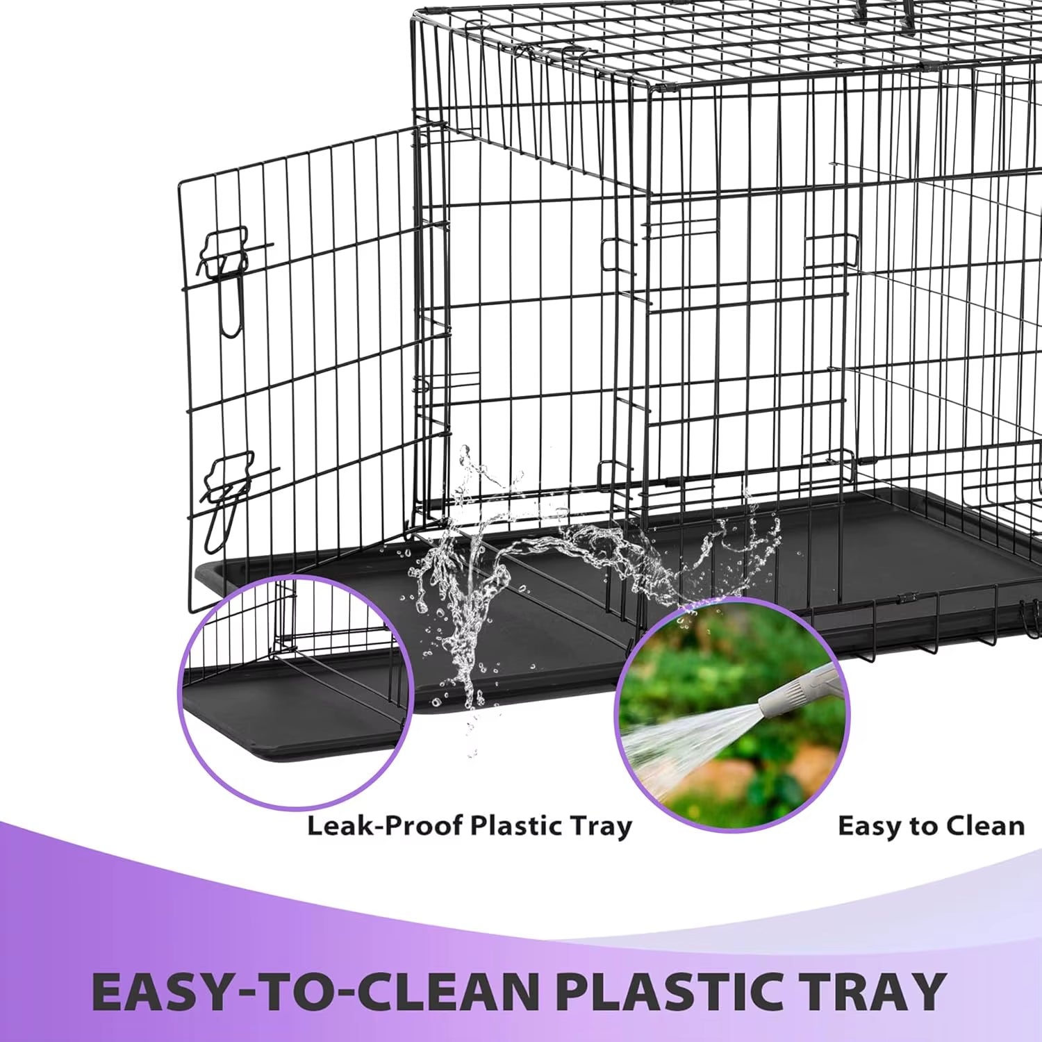 Bestpet | Dog Crate | 48" | Black | Foldable Metal Kennel with Double Doors, Secure Slide-Bolt Latches, Leakproof Tray |