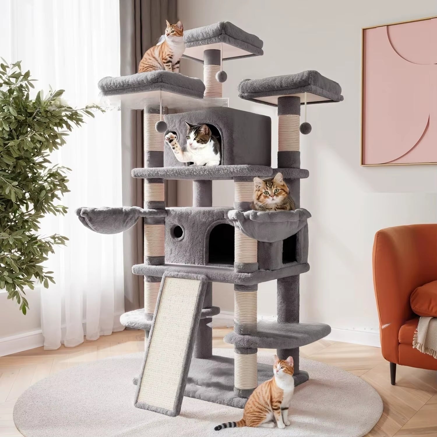 Big Cat Climbing Frame with Cat Litter Box Integrated Cat Tree Tower Toys Easy Cleaning Pet Supplies