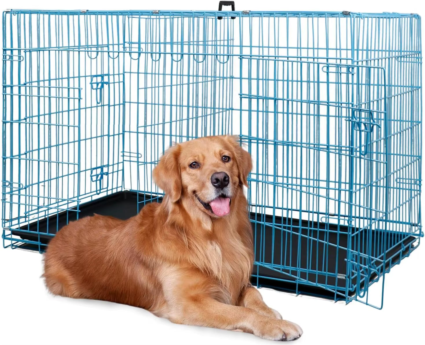 Bestpet | Dog Crate | 48" | Black | Foldable Metal Kennel with Double Doors, Secure Slide-Bolt Latches, Leakproof Tray |