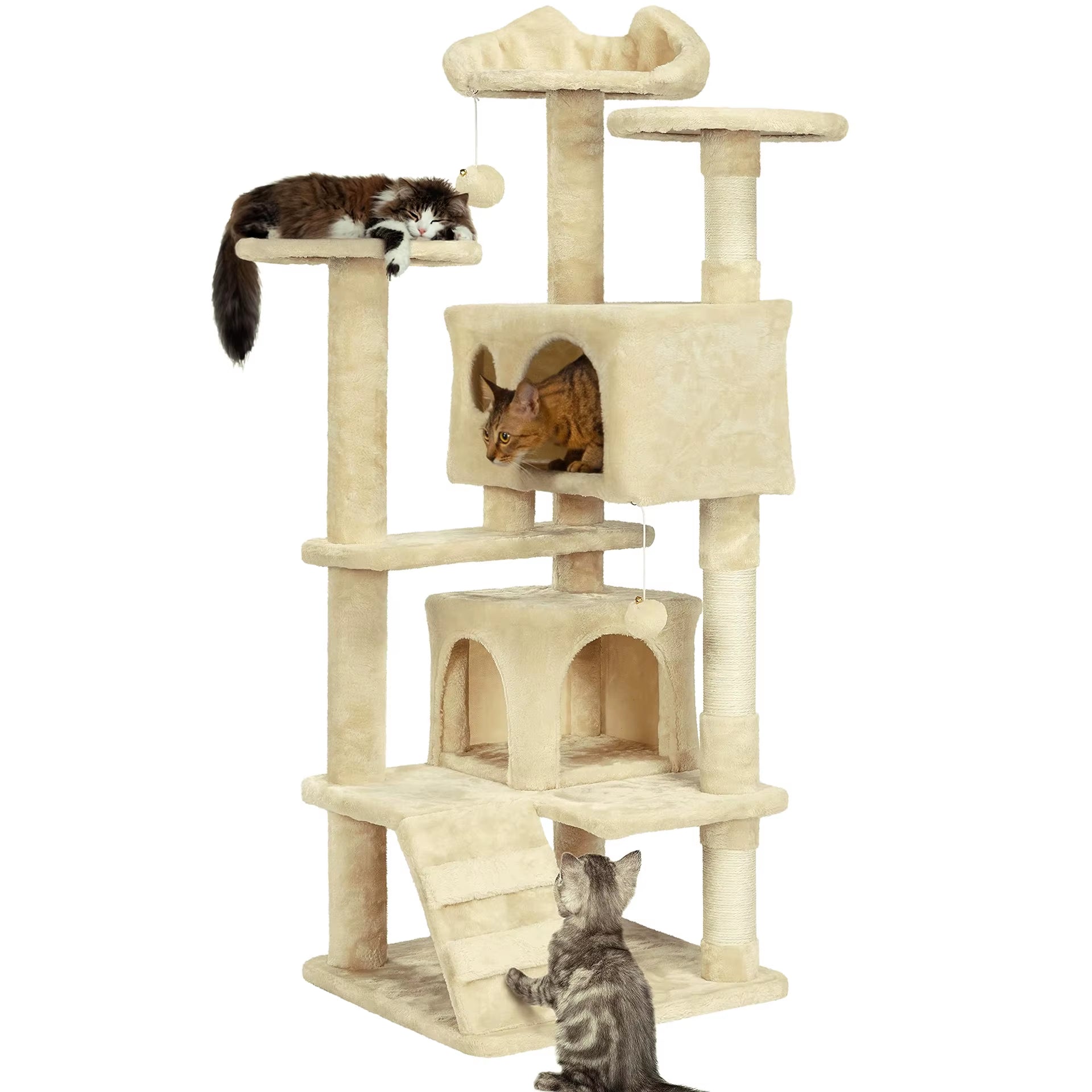 Big Cat Climbing Frame with Cat Litter Box Integrated Cat Tree Tower Toys Easy Cleaning Pet Supplies