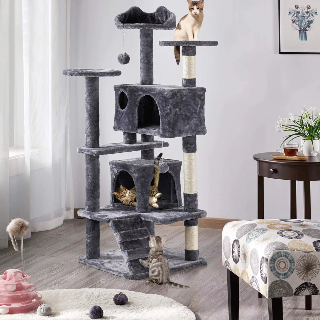 Big Cat Climbing Frame with Cat Litter Box Integrated Cat Tree Tower Toys Easy Cleaning Pet Supplies