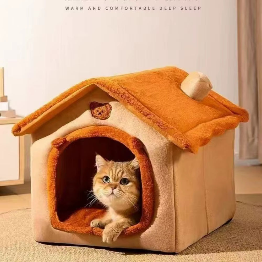 All Season Dog House Style Bed - Removable Washable Pet Bed for Small Dogs Teddy Winter Warm Cat Dog House