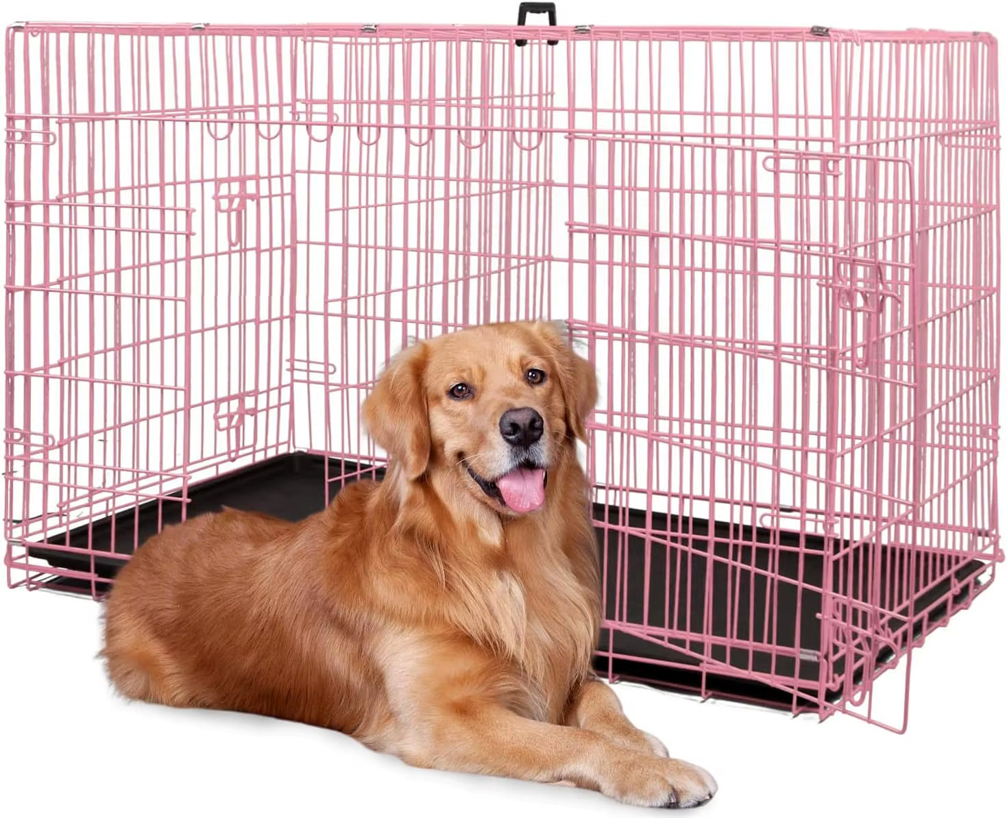 Bestpet | Dog Crate | 48" | Black | Foldable Metal Kennel with Double Doors, Secure Slide-Bolt Latches, Leakproof Tray |